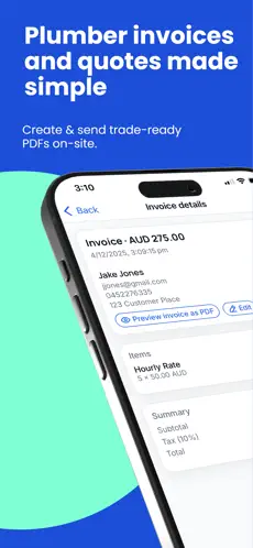 Plumber Invoices & Quotes app screenshot